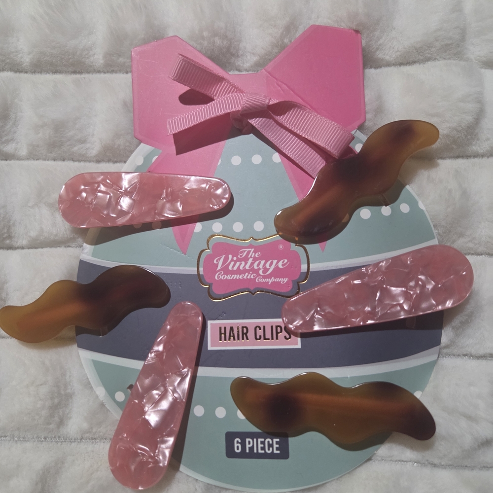 The Vintage Cosmetic Company Pink and Brown Hair Clips - 6 Piece Set